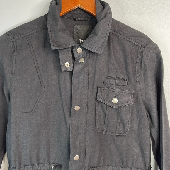 VOLCOM Day Dreamer Linen Blend Utility Jacket Black Zip Snap Drawstring Size S - Picture 3 of 14